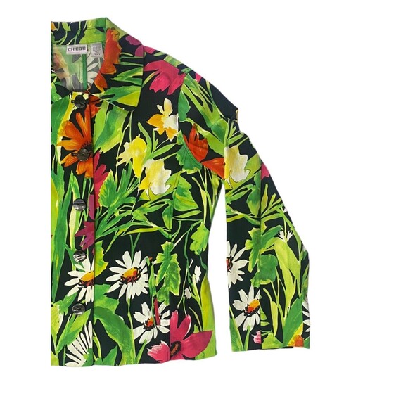 Chicos Blazer Jacket Womens Size 2 (US 12) Colorful Floral Button Up - Picture 10 of 11